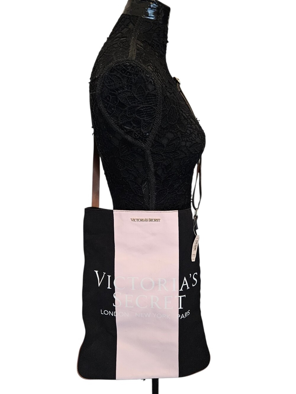 Victoria's Secret Pink/black crossbody Canvas Tote~Bag London NY 2015 NWT 78.00